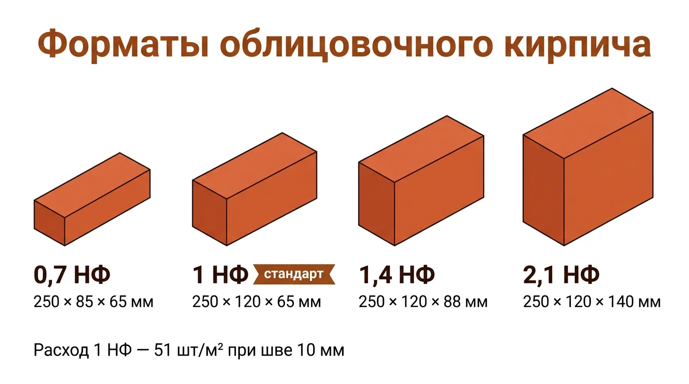 Форматы НФ облицовочного кирпича: визуальное сравнение размеров