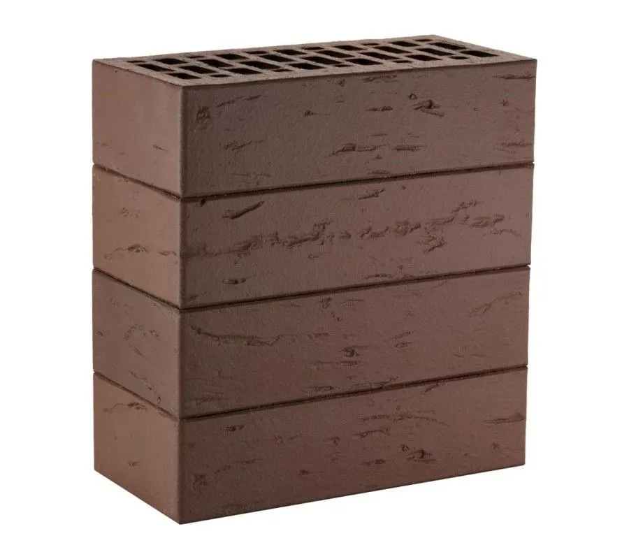 Кирпич облицовочный ЛСР темно-коричневый рустик одинарный, 250х120х65 мм