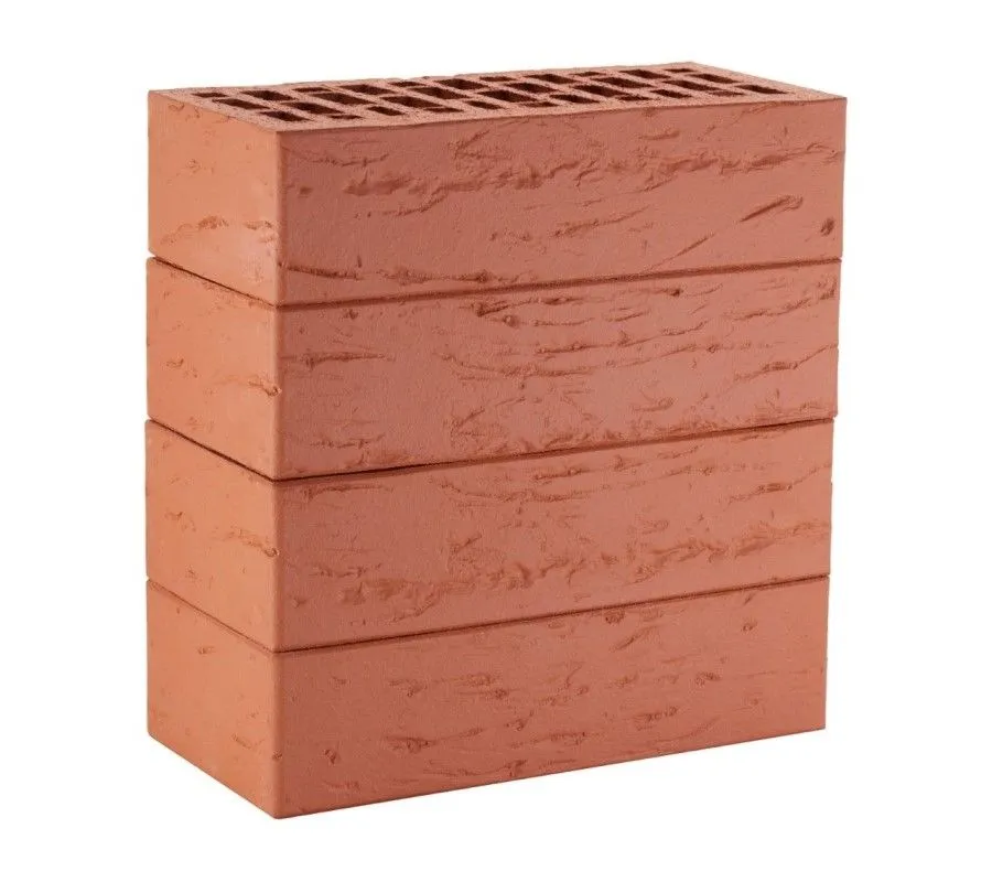 Кирпич облицовочный ЛСР красный рустик одинарный, 250х120х65 мм